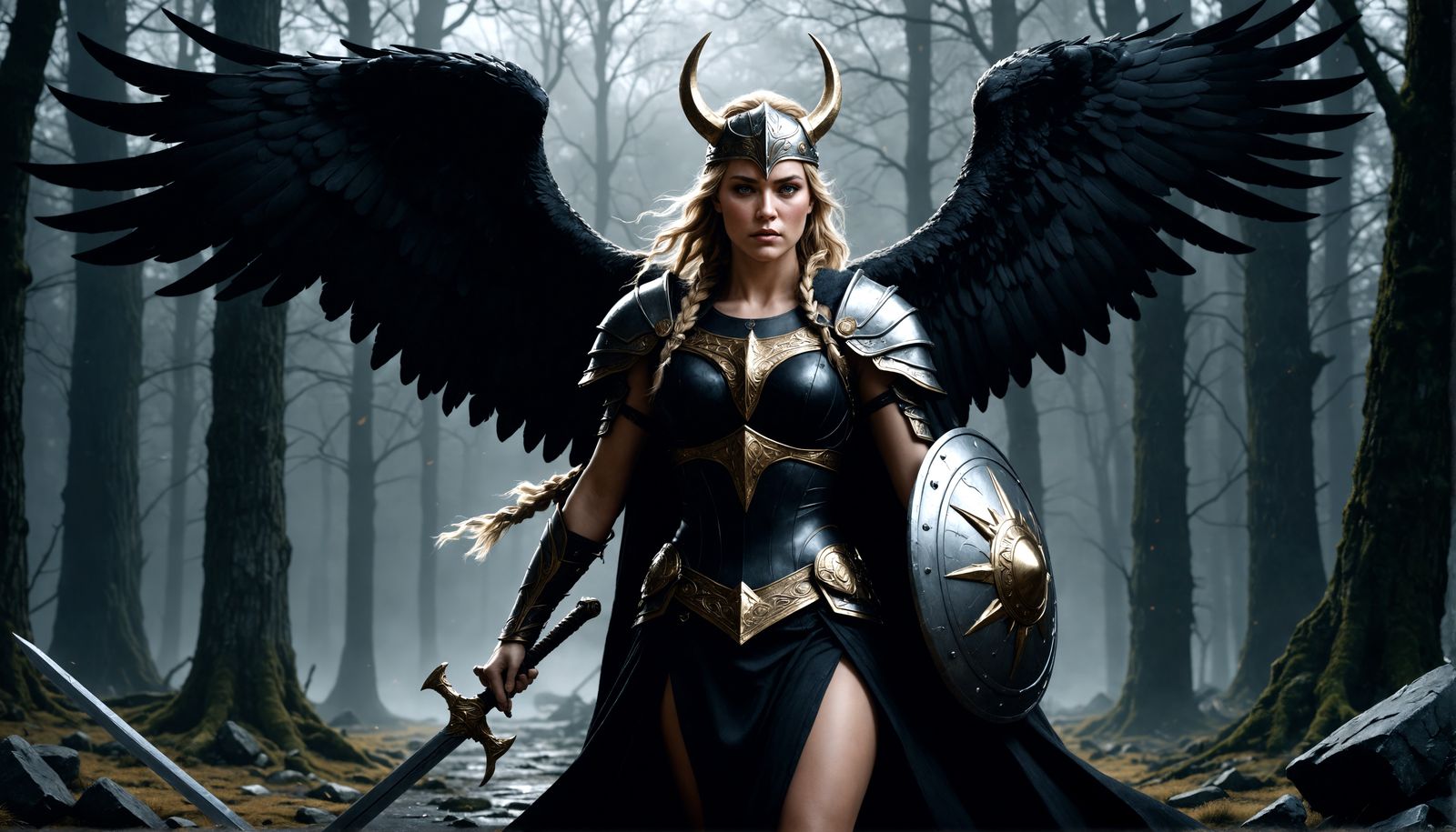 Göndul the Valkyrie: Gothic Charcoal Art