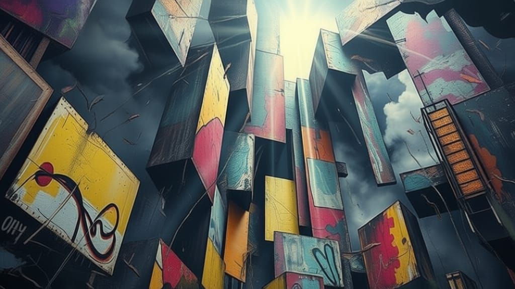 Abstract Architectural Chaos in Acid Lime and Ultraviolet