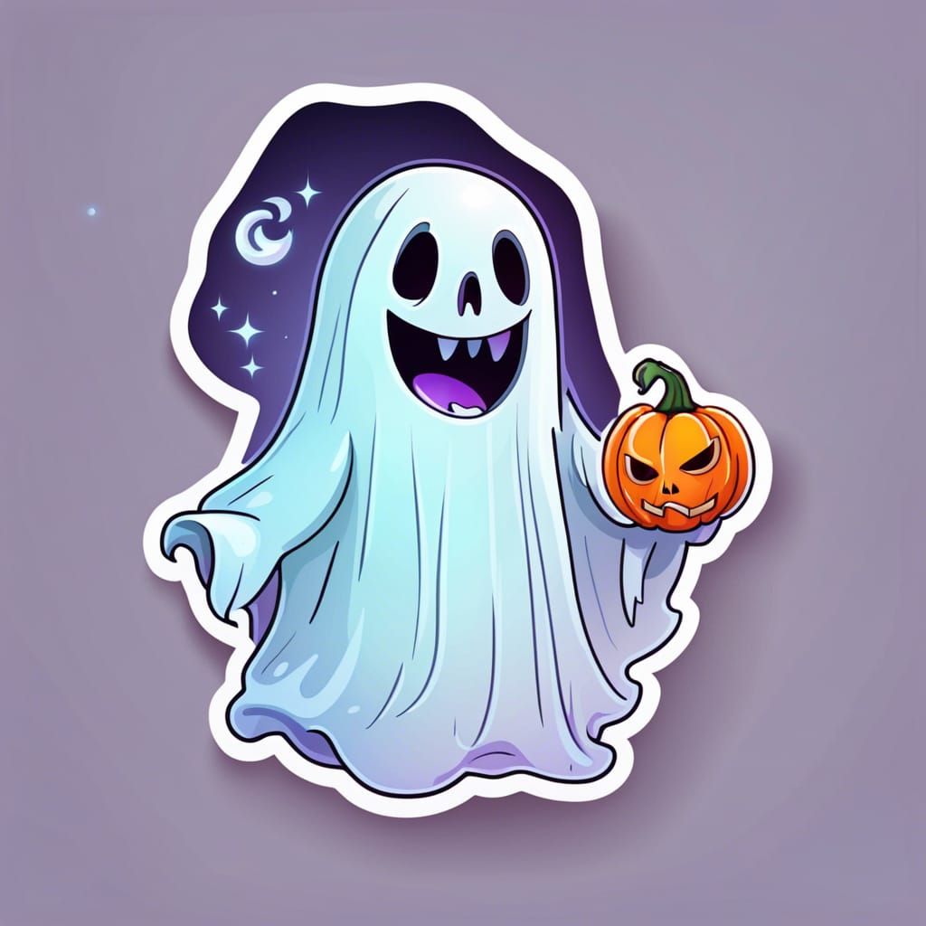 Hologram Foil Sticker of Cute Ghost Character