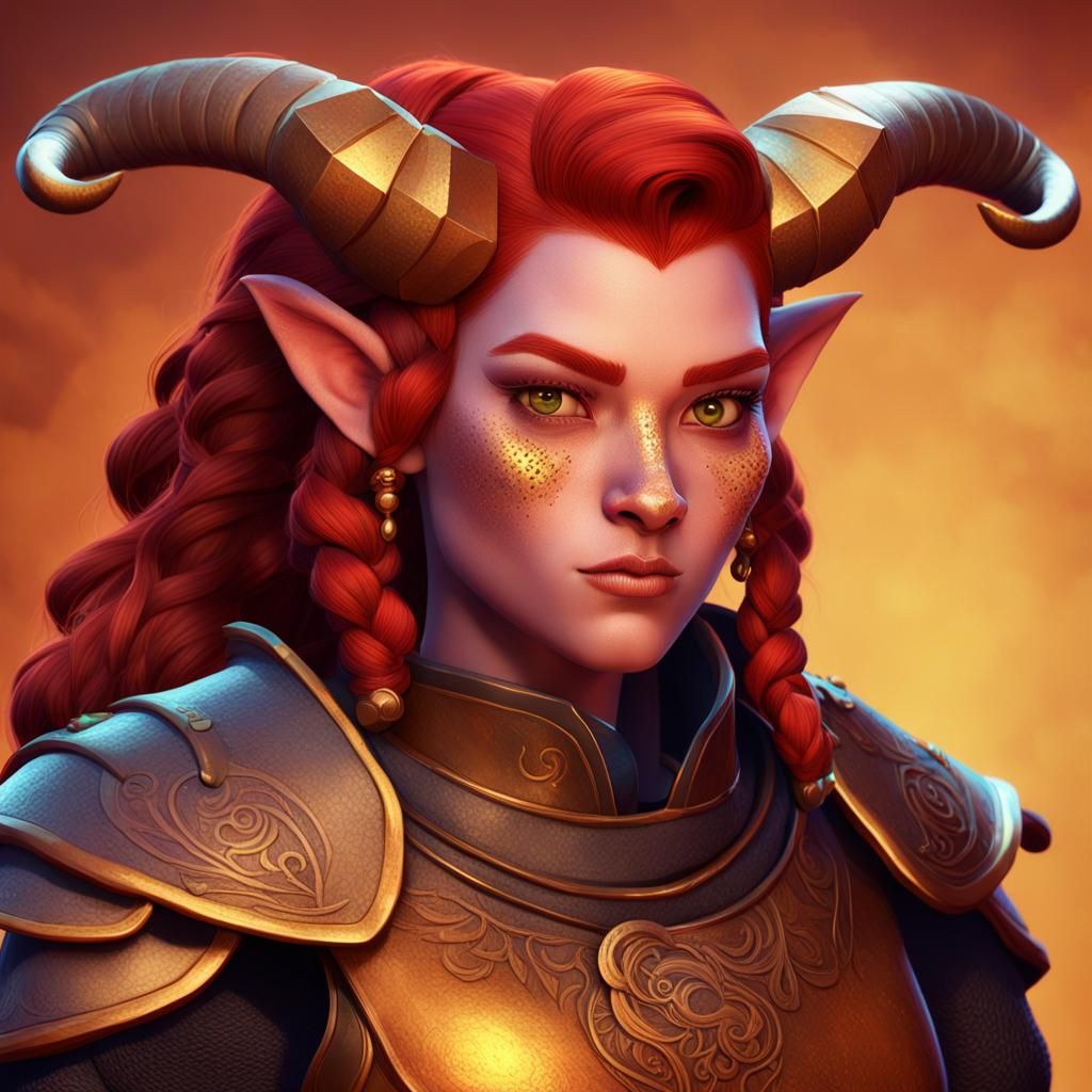 Tiefling Portrait in Gold Armor: 3D Digital Art