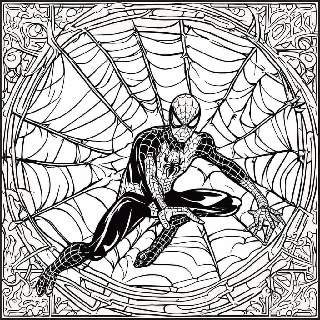 Spider-Man Coloring Page: Black Ink Vector Outline
