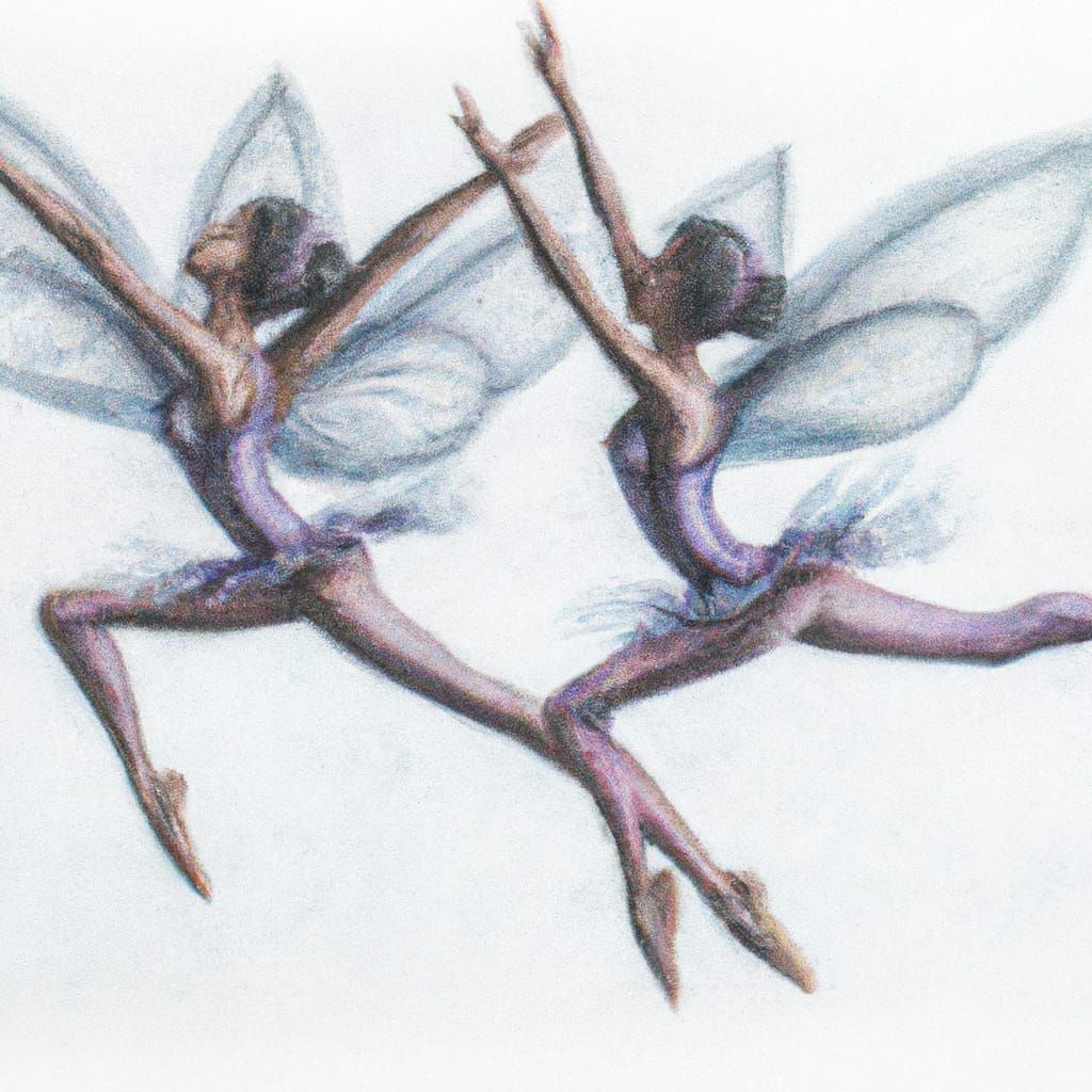 Fairies Dancing in Hyperrealistic Sky, Crayon Style