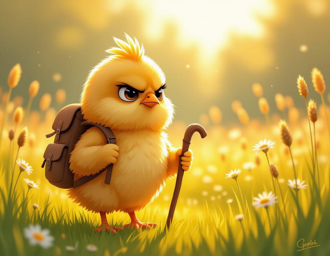 Grumpy Chick's Meadow Adventure: Watercolor Style