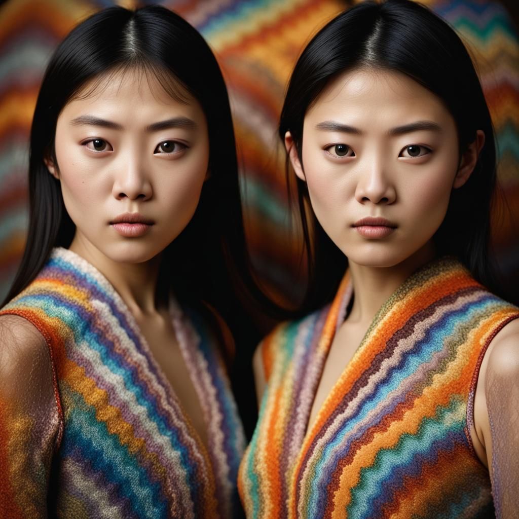 Japanese Sisters in Missoni Dresses: Professional Portrait