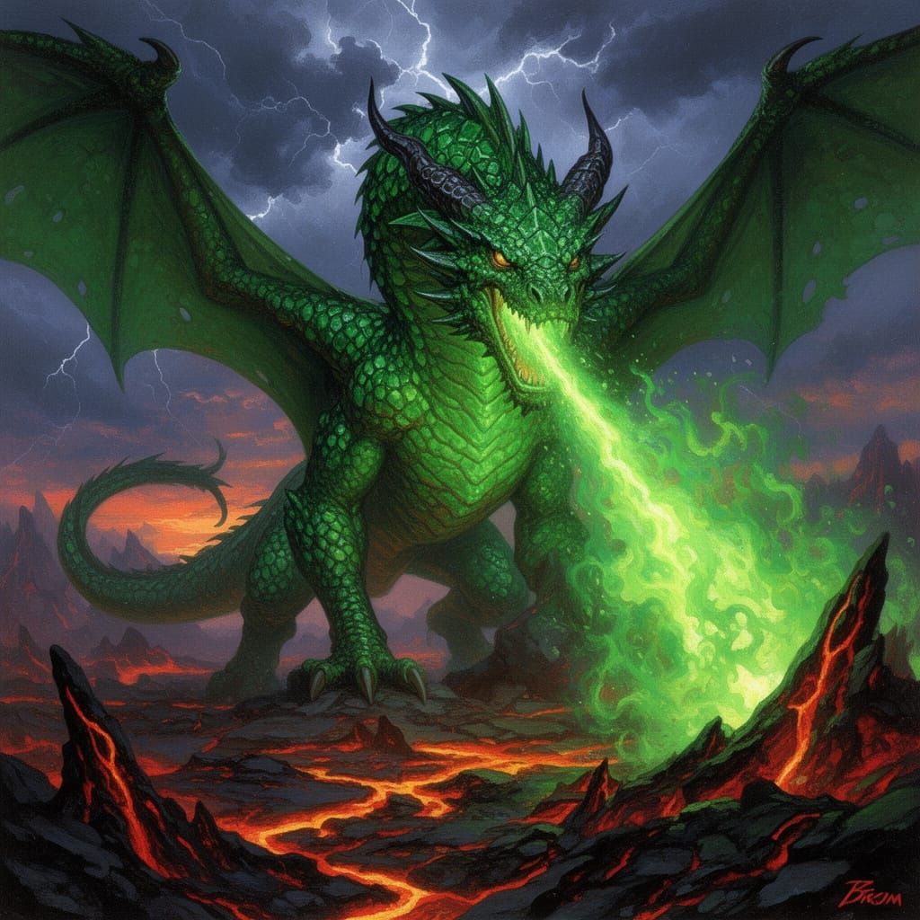 Majestic Dragon Unleashes Emerald Fire Breath