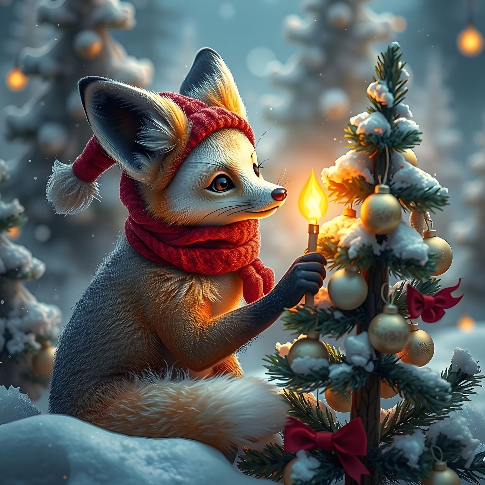 Festive Fennec Fox: A Detailed Digital Painting