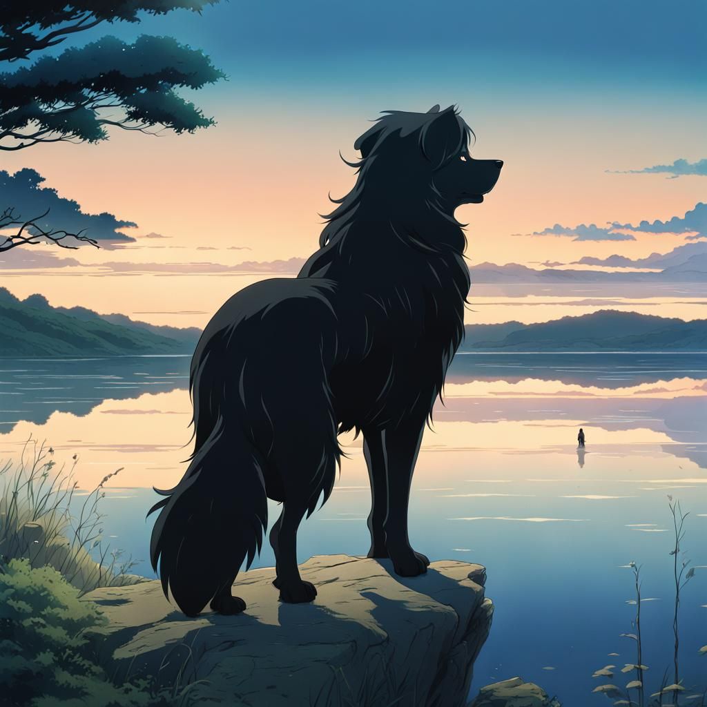 Black Dog at Dusk, Studio Ghibli Anime Style