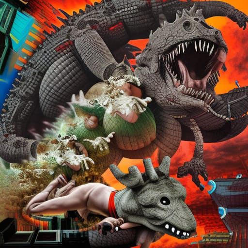 Surreal Monsters Clash in Digital Collage Art
