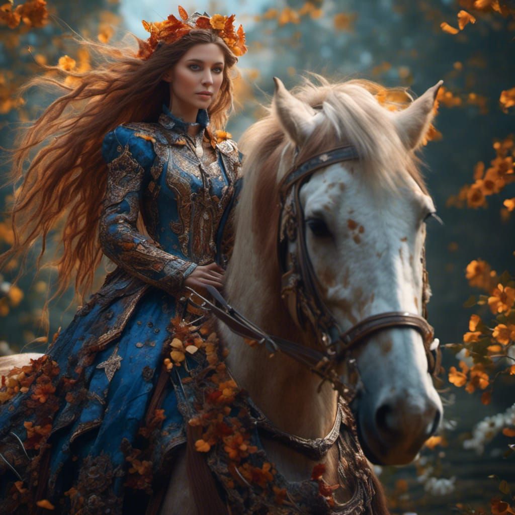 Beautiful Girl with Long Hair in Detailed Painting