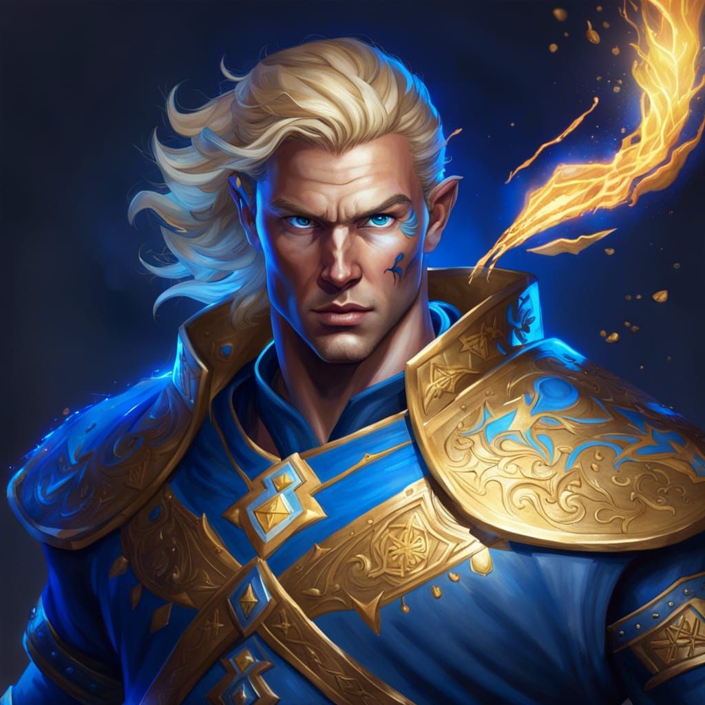 Warrior Mage Casting Golden Magic in Hyperrealistic Style