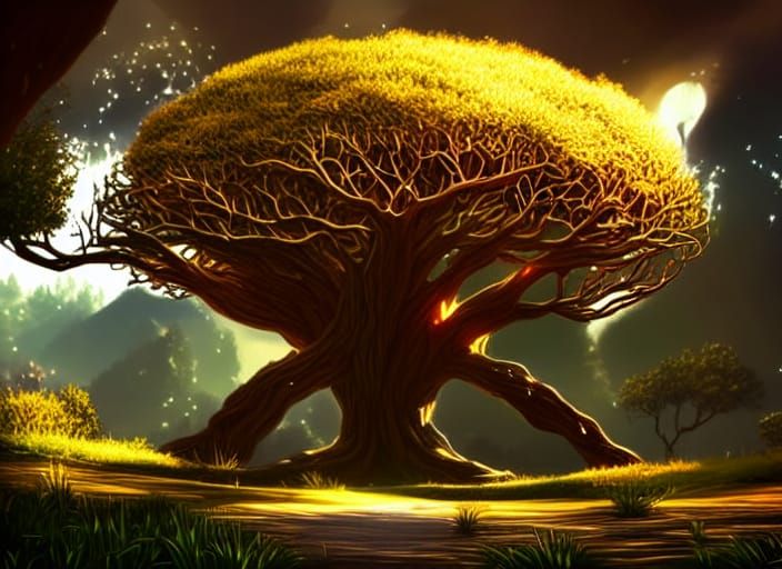 Armored Tree of Life in Fantasy Landscape