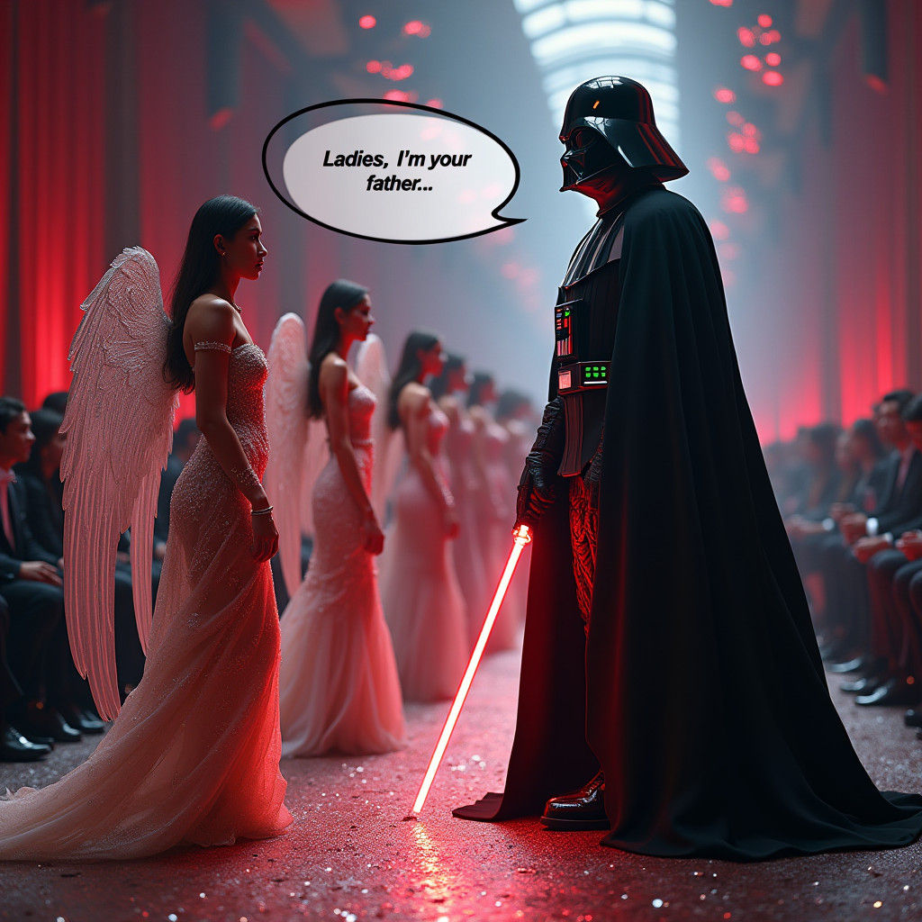 Darth Vader's Runway Revelation: A Surreal Fashion Scene