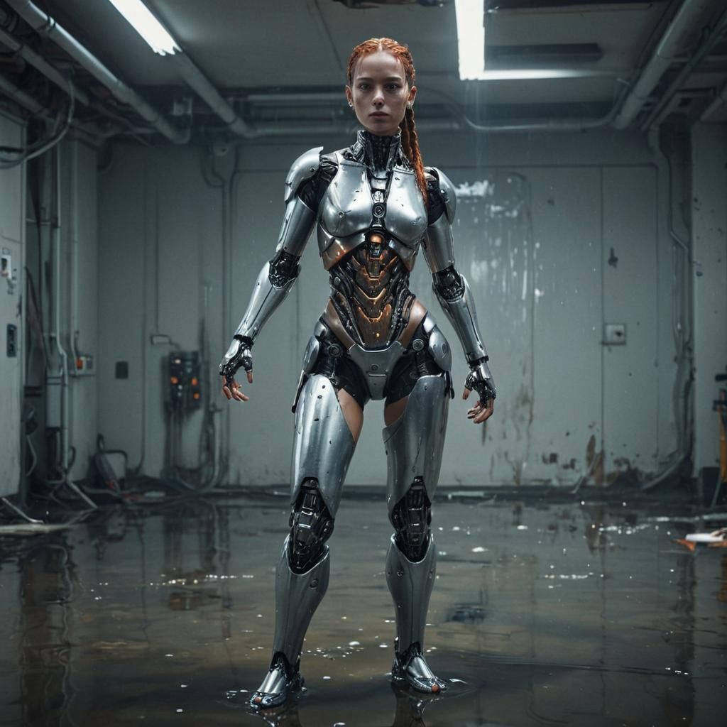 Cyborg Woman in Empty Room: Cinematic Concept Art