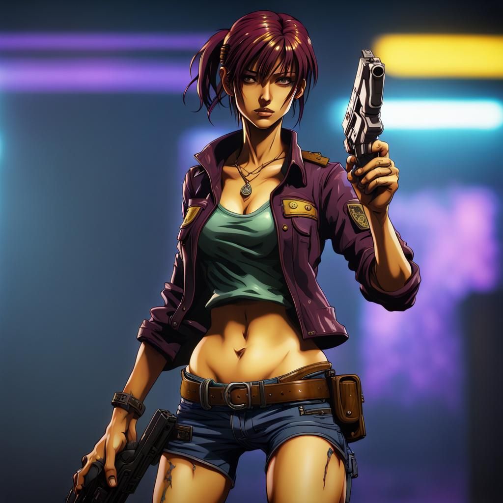 Revy Dual Wielding Pistols: Dark Fantasy Art