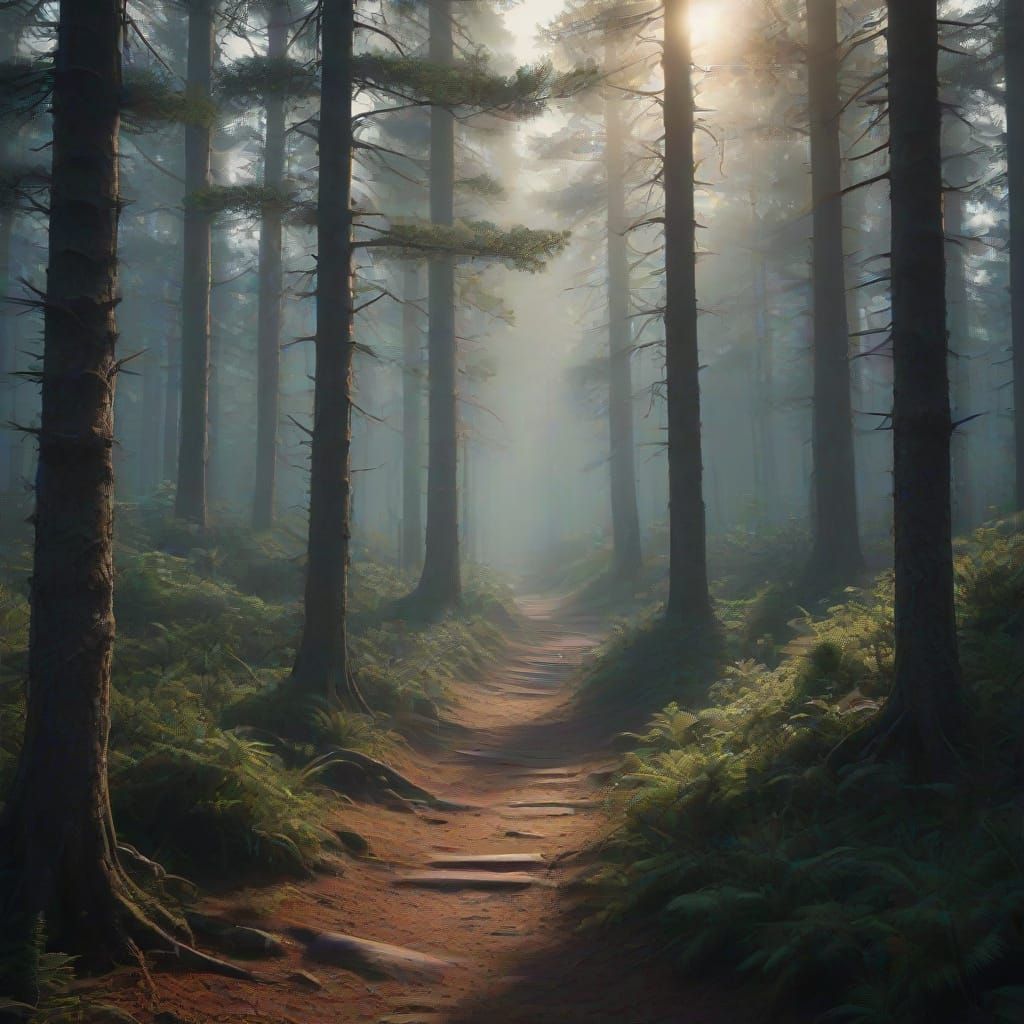 Ethereal Traveler in Misty Forest - Abstract Expressionist O...