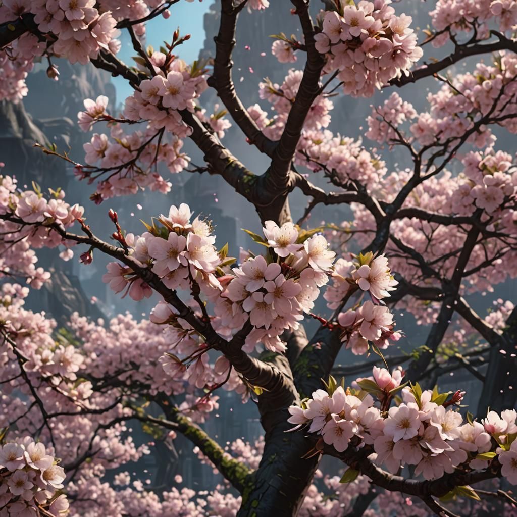 Fantastical Cherry Blossoms in Detailed Matte Painting