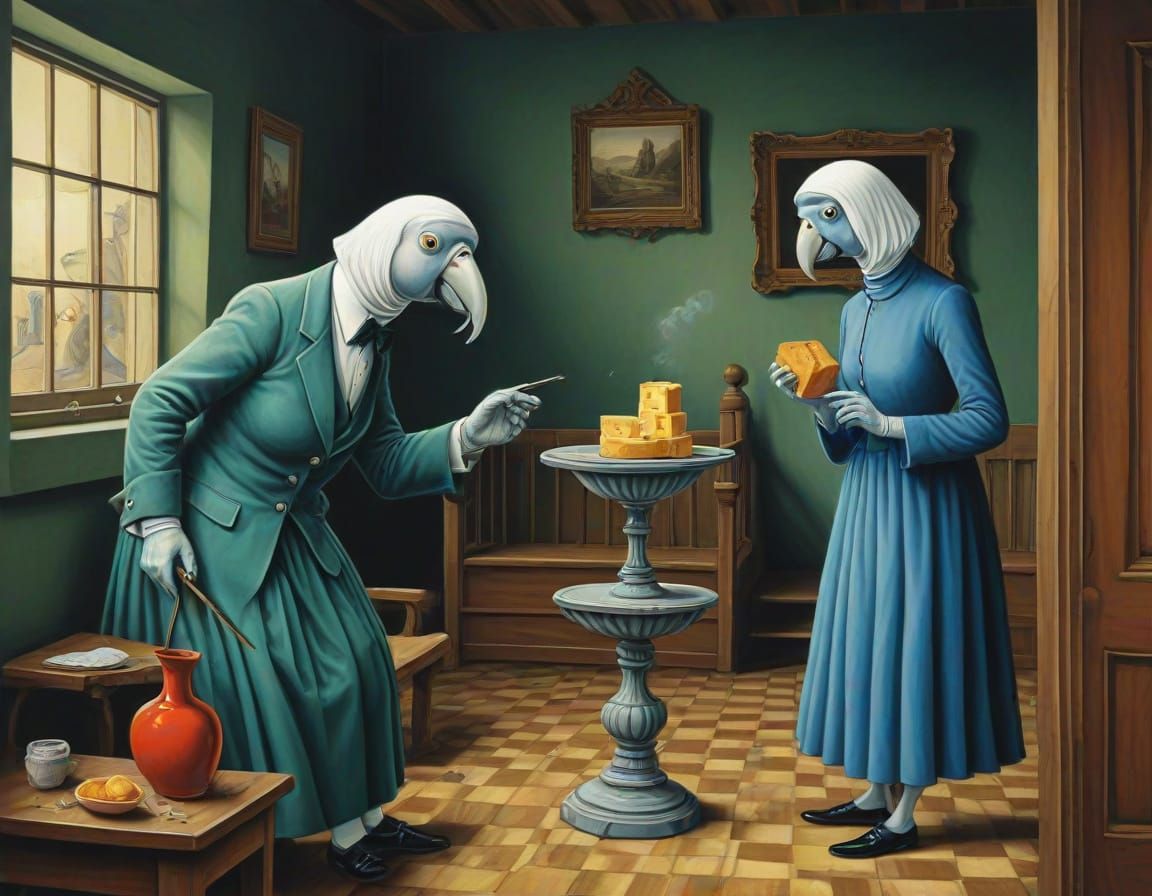 Surreal Domestic Scene with Bold Brushstrokes and Avant-Gard...