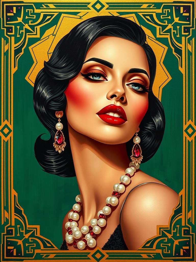 Art Deco Siren Portrait in Tamara Lempicka Style