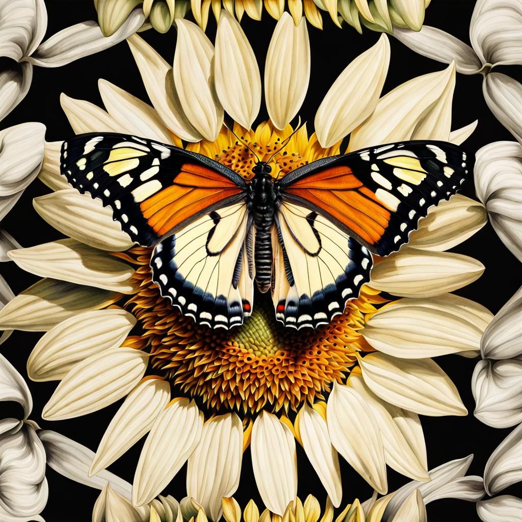 Hyper-Realistic Butterfly on Sunflower