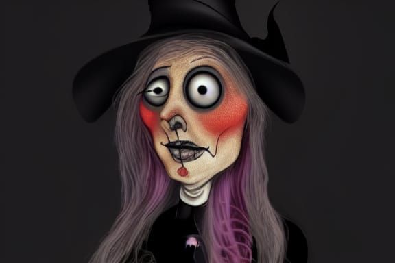 Halloween Witch in Tim Burton Style