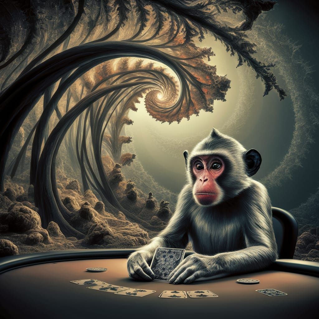 Surreal Fractal Monkey Playing Poker, Digital Art