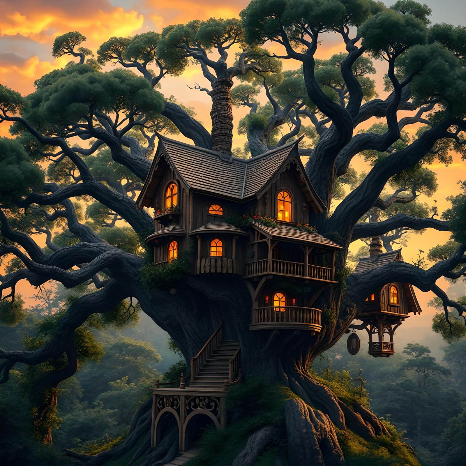 Fantastical Treehouse Concept Art in Detailed Matte Painting