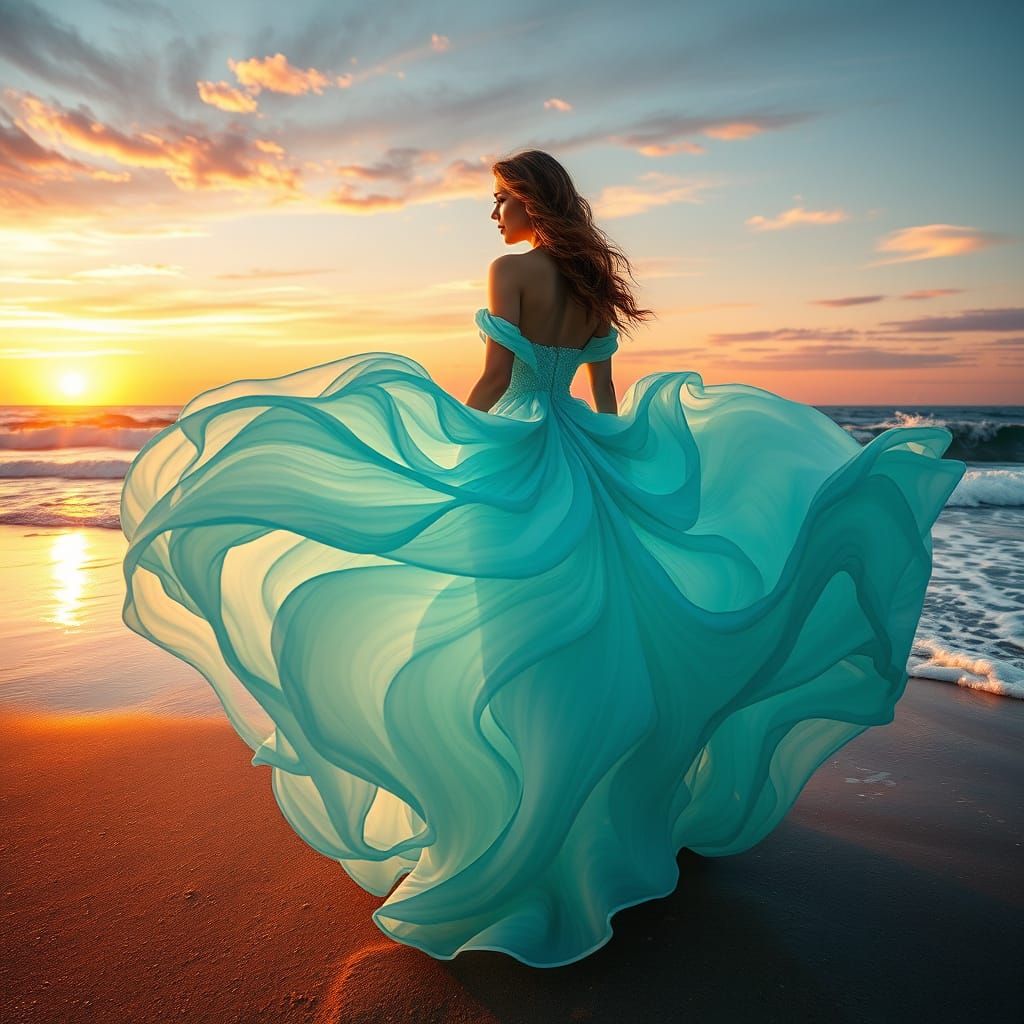 Ethereal Sunset Goddess on the Beach