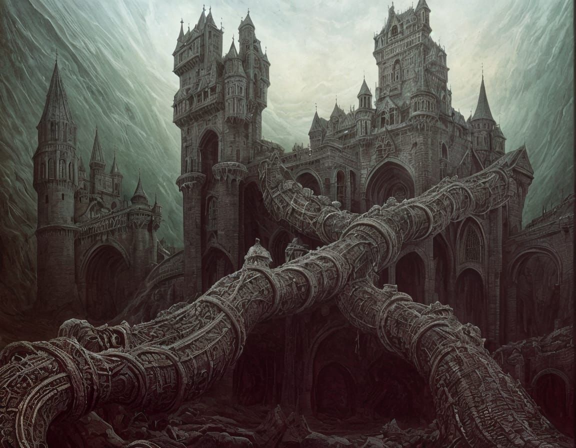 Surreal Castle in Twisted Landscape