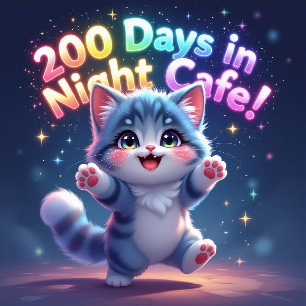 Adorable Chibi Cat Celebrates Anniversary with Sparkles
