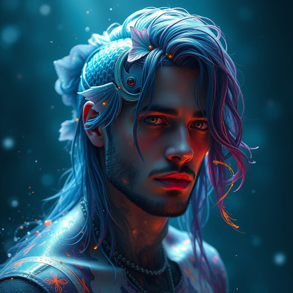 Humanized Pisces in Triadic Color Concept Art