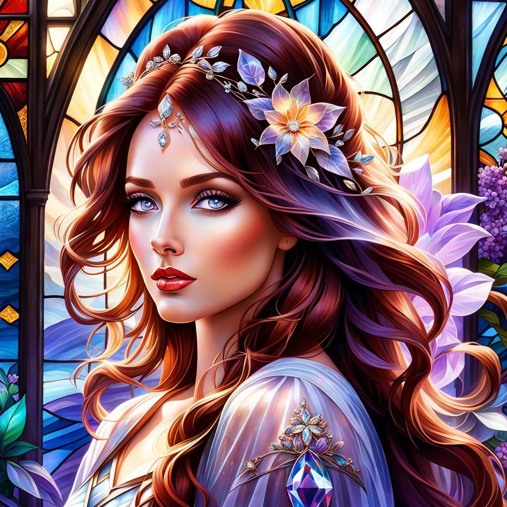 Young Women stands for a Stained Glass window, Portrait