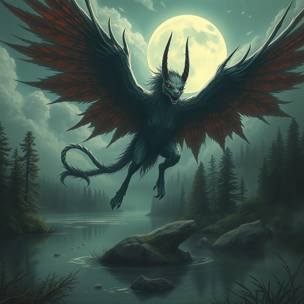 Eldritch Kitsune Spreading Horror Over Forest Lake