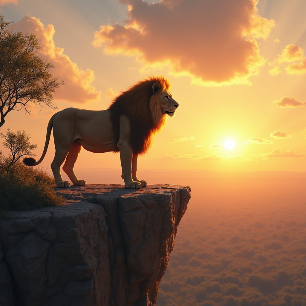 Lion with Mane of Light Overlooking Savannah