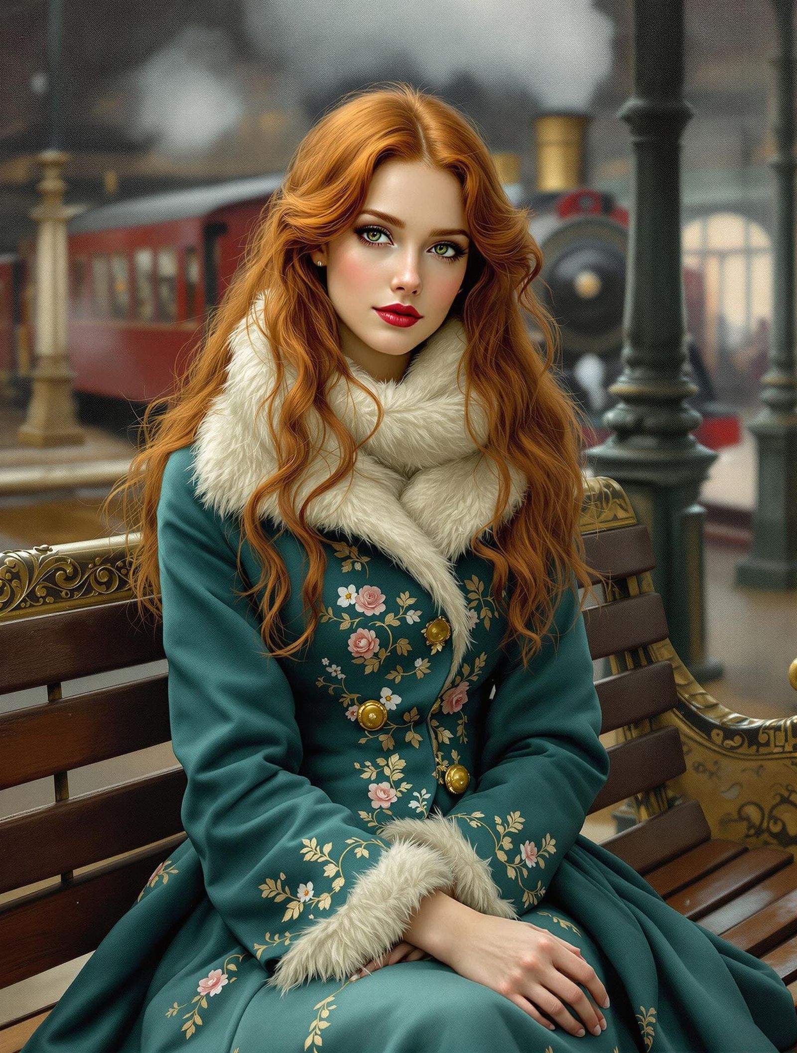 Pre Raphaelite Woman in Victorian Winter Scene