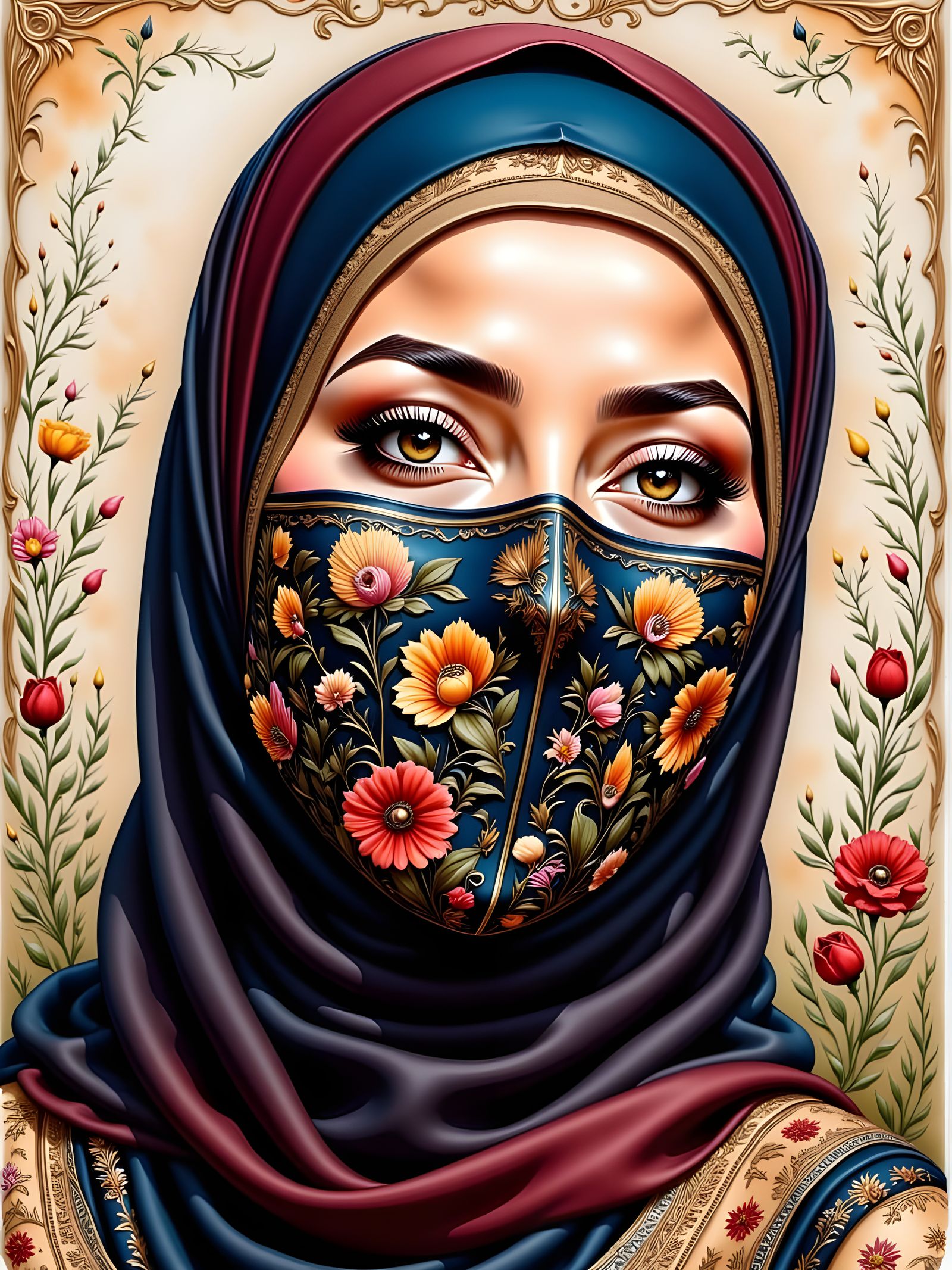 Beautiful Woman in Hijab and Face Mask