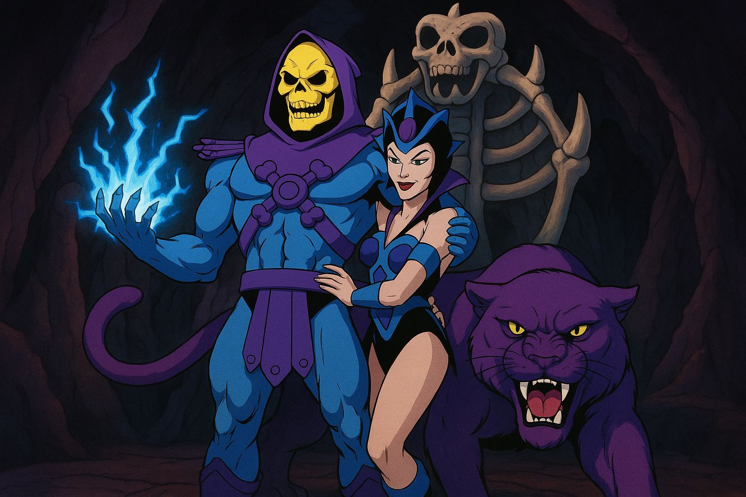 Skeletor on Bone Throne with Evil-Lyn and Panthor