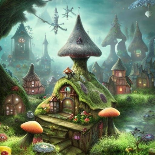 Mushroompunk Fairy Village: Digital Matte Painting