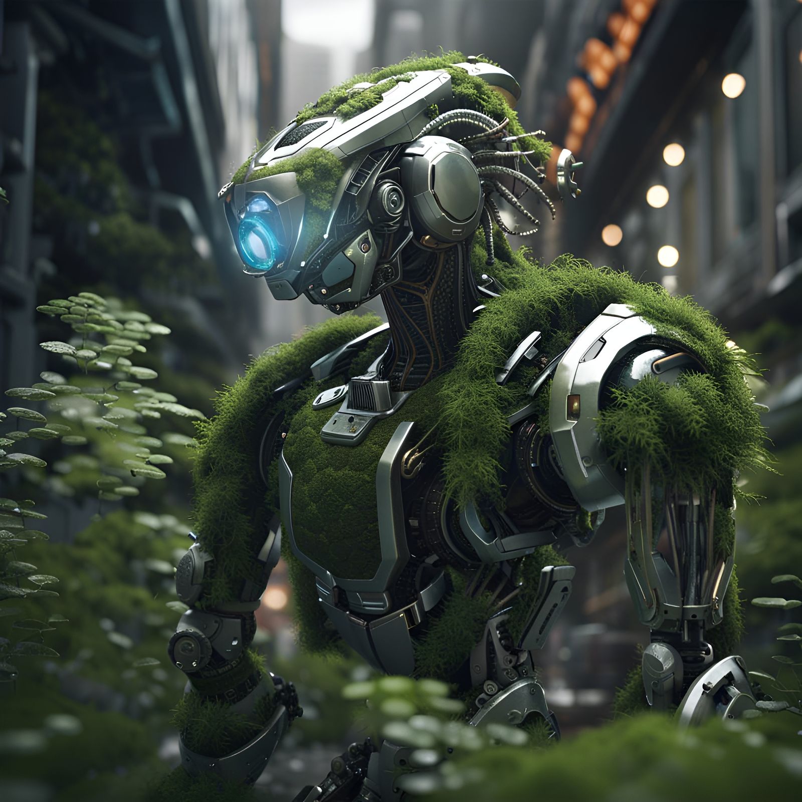 Symbiotic Human-Machine Cityscape in Sci-Fi Style