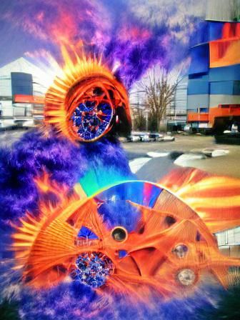 Fractal Wheel on Fire in Cyberpunk Style