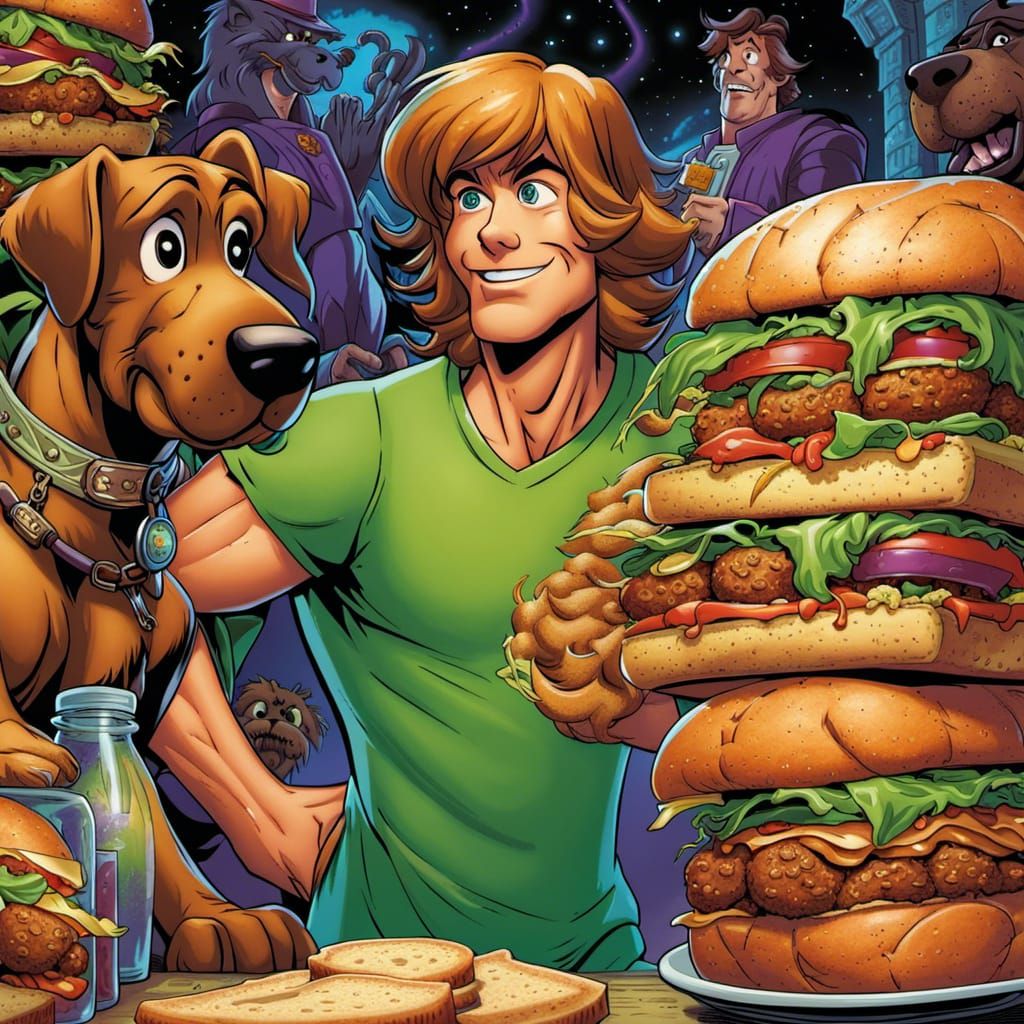 Shaggy and Scooby-Doo Enjoying Sandwiches, Comic Book Art