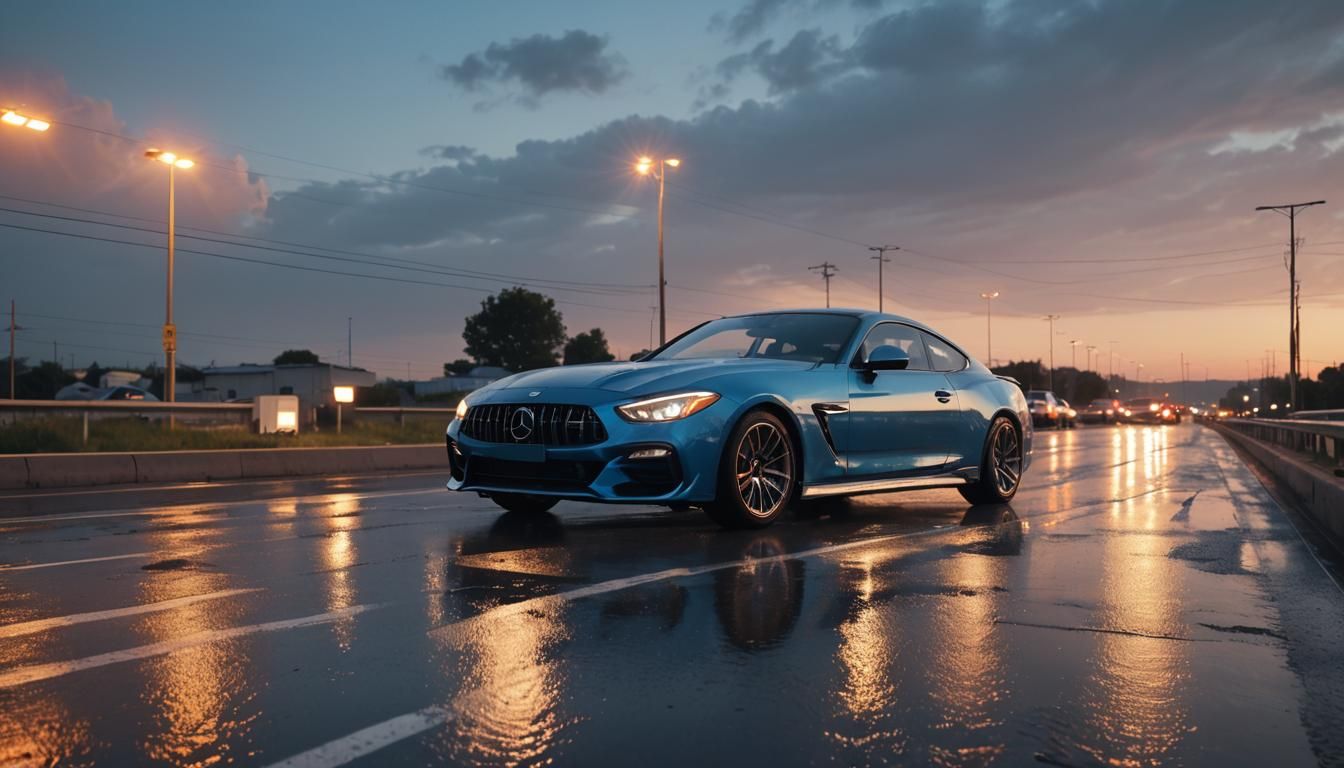 Modified Car on Highway in Hyper-Realistic Digital Art