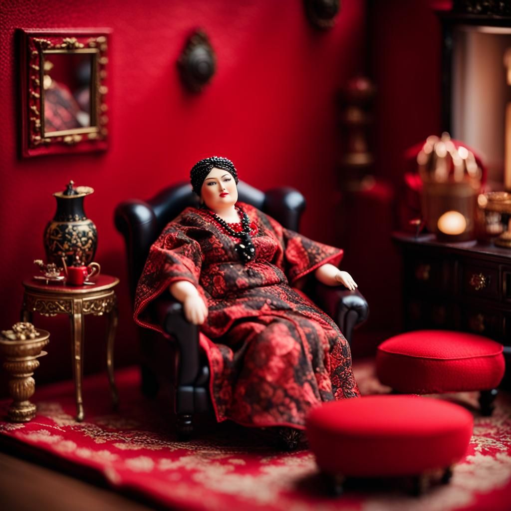 Miniature Bordello: A Sumptuous Dollhouse Room in Red and Bl...