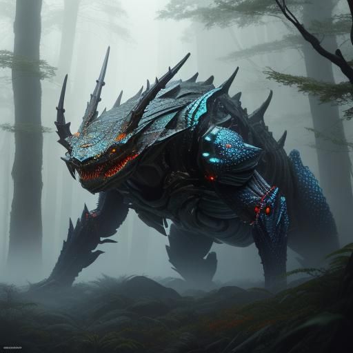 Crab-Python Hybrid in Neon Forest: Anime 3D Render