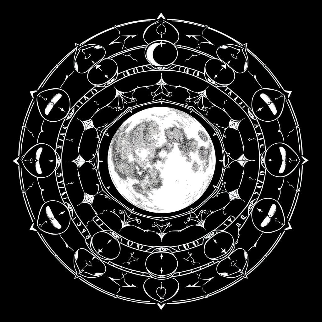 Celestial Mandala with Full Moon and Interconnected Phases