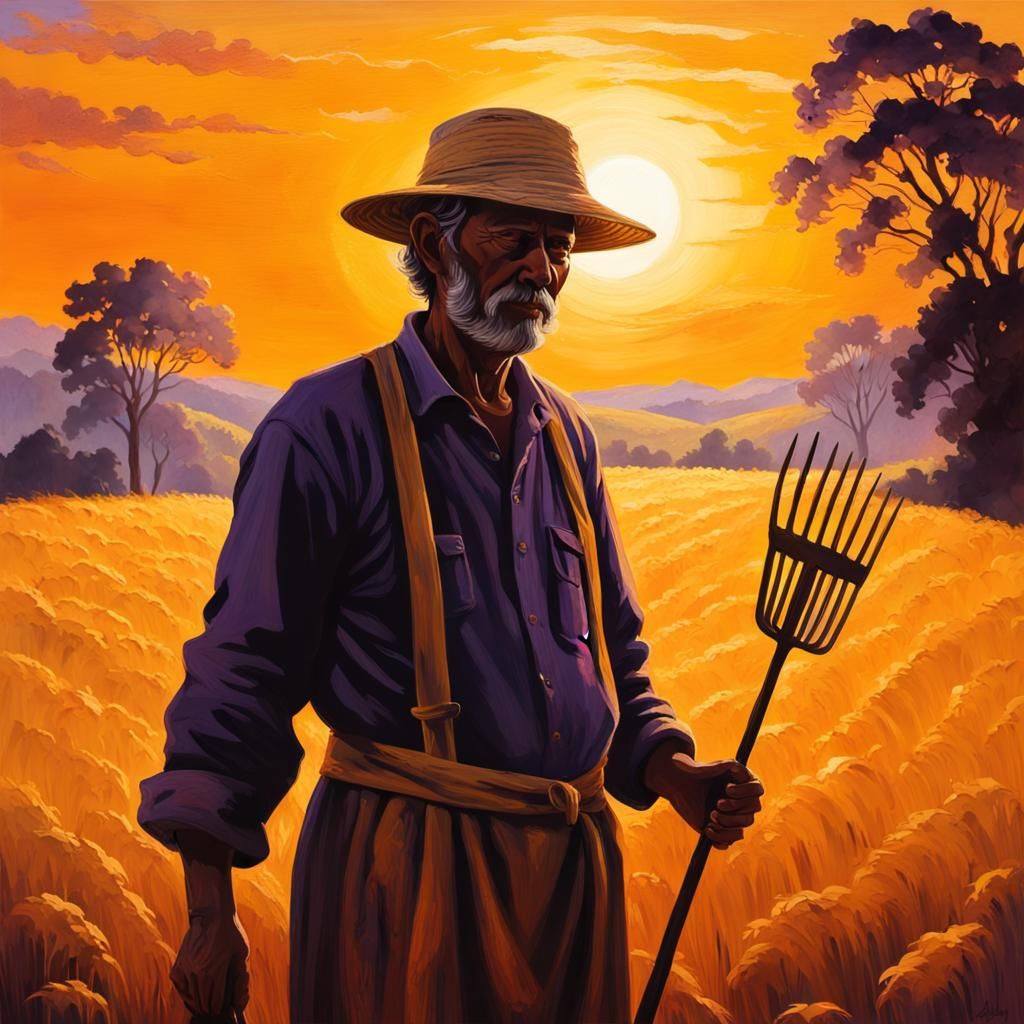 Golden Silhouette of Farmer in Field