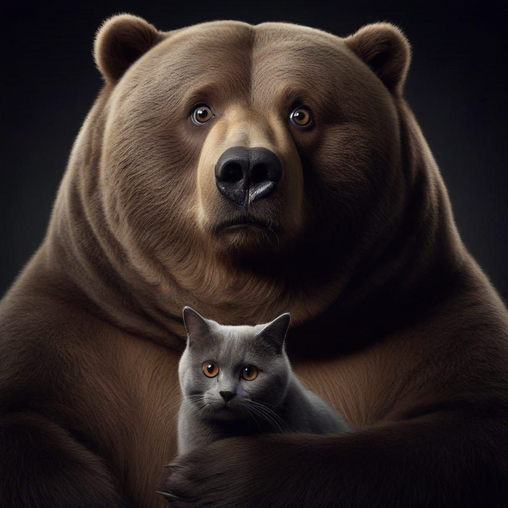 Obese Kodiak Bear Holding a Cat