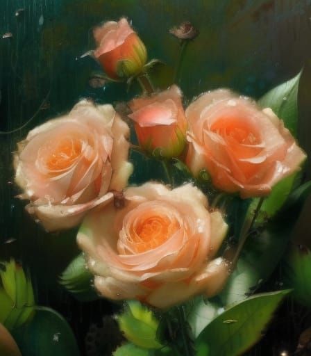 Detailed Rusty Roses as Oil Painting