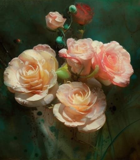 Rusty Roses as Oil Painting with Cinematic Lighting