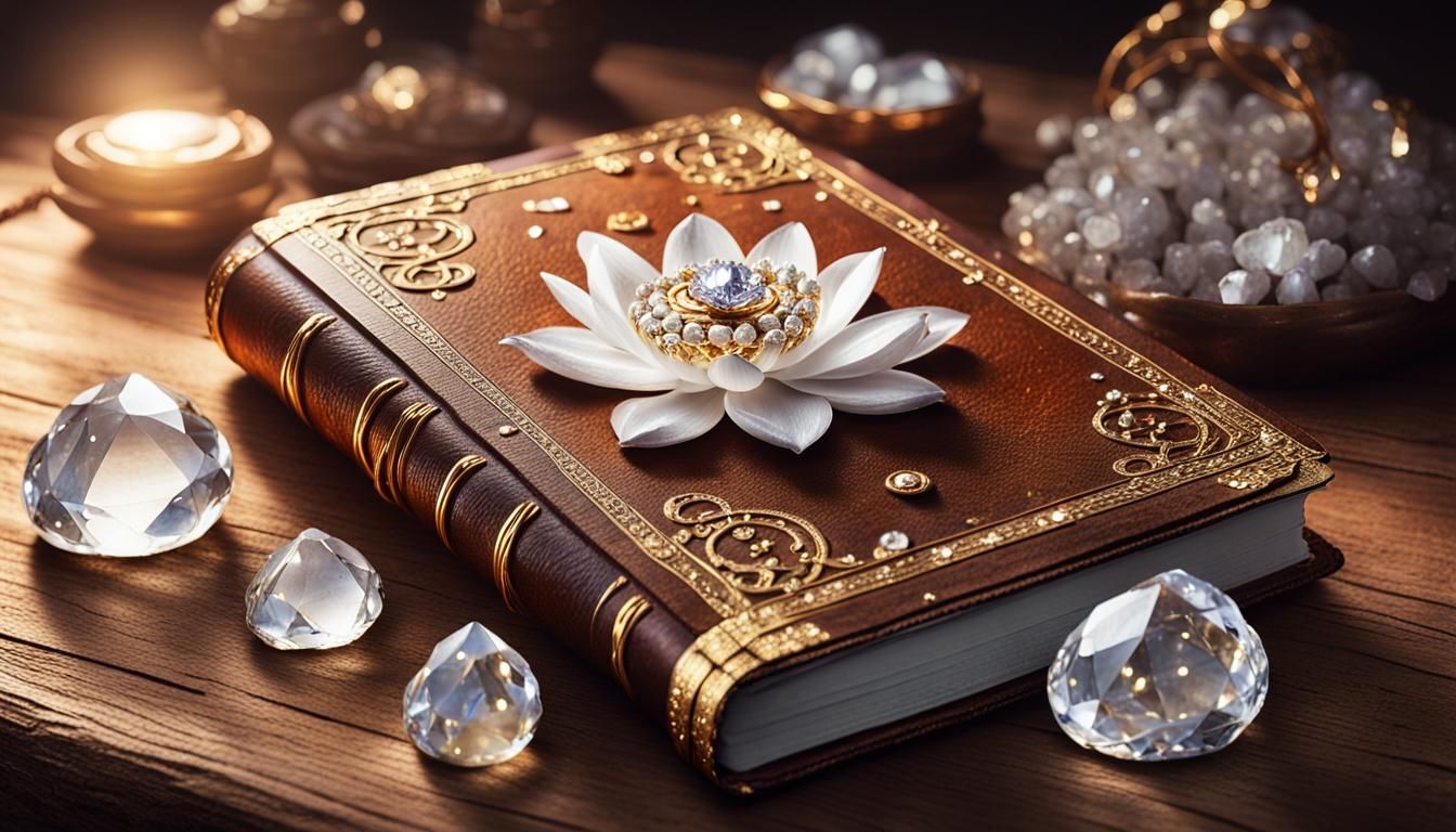 Ornate Ancient Book with Crystals: Hyper-Realistic Digital A...