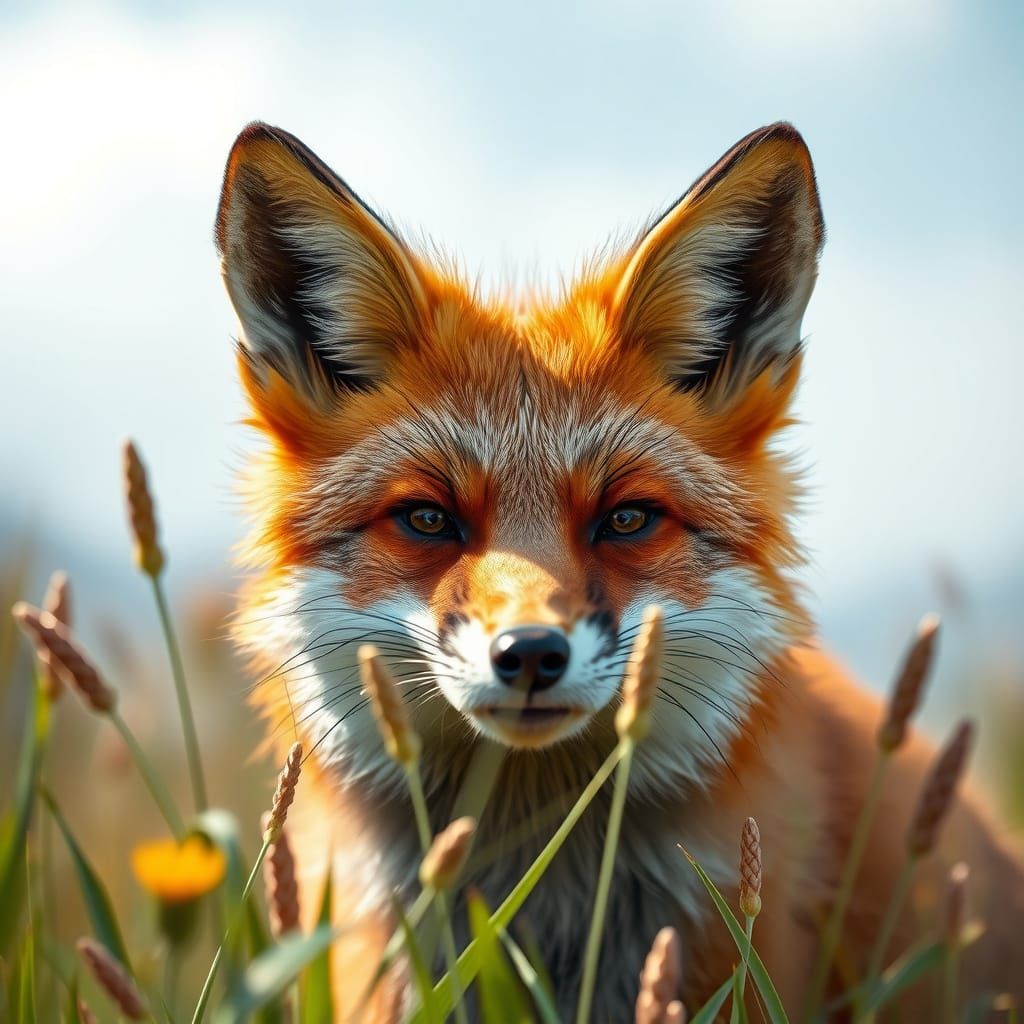 Ultra-Detailed Fox in Meadow: 8K Realism